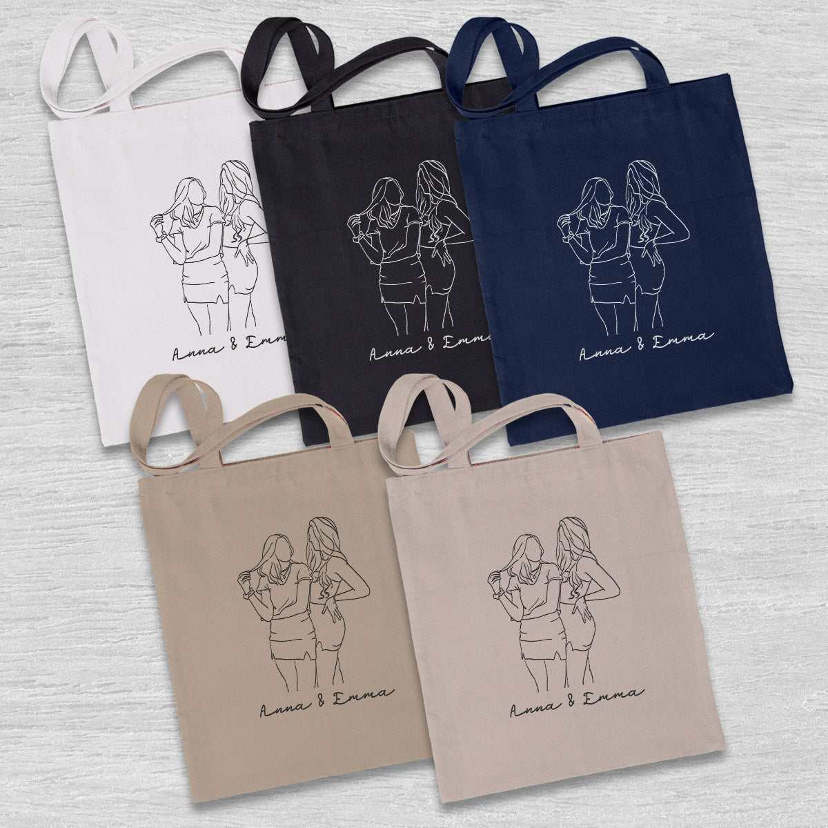 Sac fourre-tout brodé personnalisé avec photo au trait - Sac fourre-tout brodé personnalisé pour fille