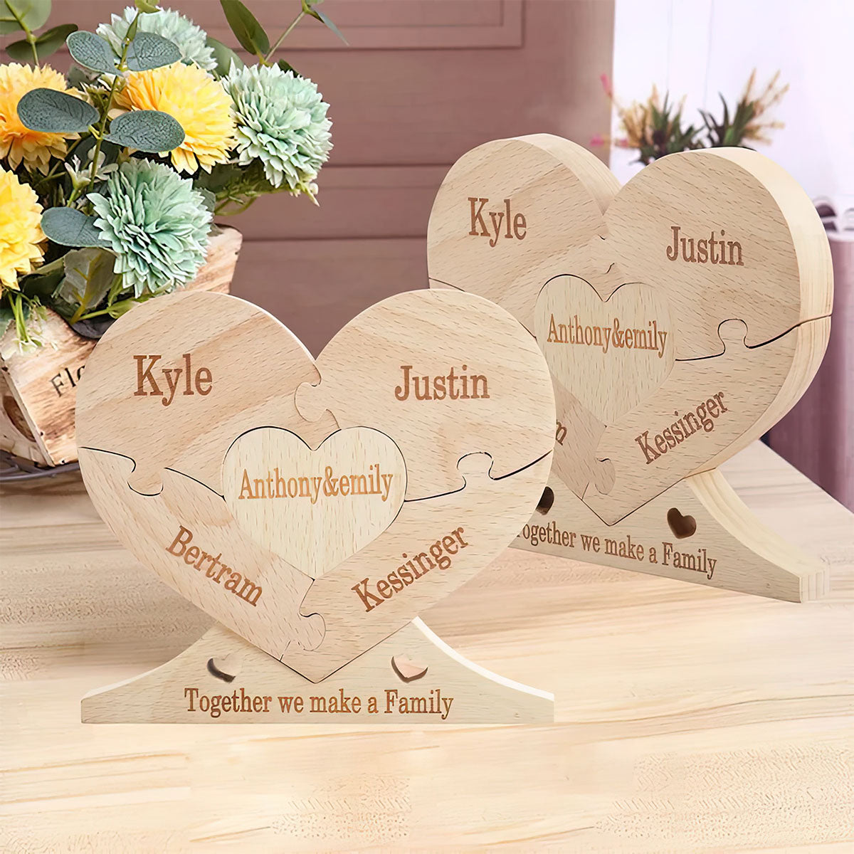 Gemeinsam sind wir eine Familie – Personalisiertes Familien-Holzpuzzle zum Aufstellen