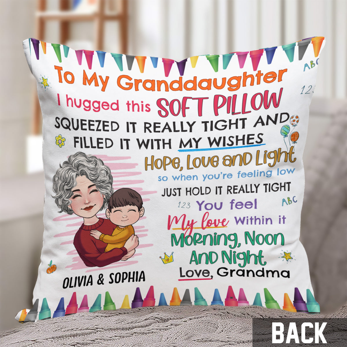 À ma petite-fille - Coussin décoratif personnalisé pour grand-mère