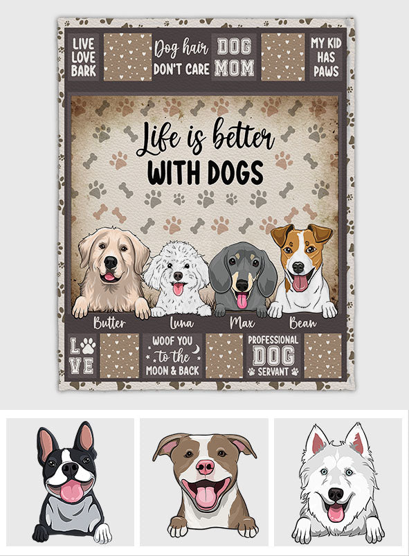 Das Leben ist schöner mit Hunden – Geschenk für Hundeliebhaber – Personalisierte Decke