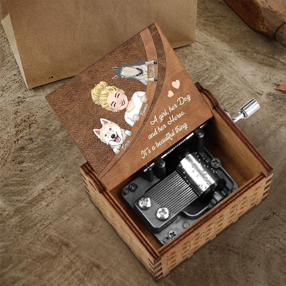 Quelle belle chose ! - Cadeau pour amoureux des chiens et des chats - Boîte à musique à manivelle personnalisée