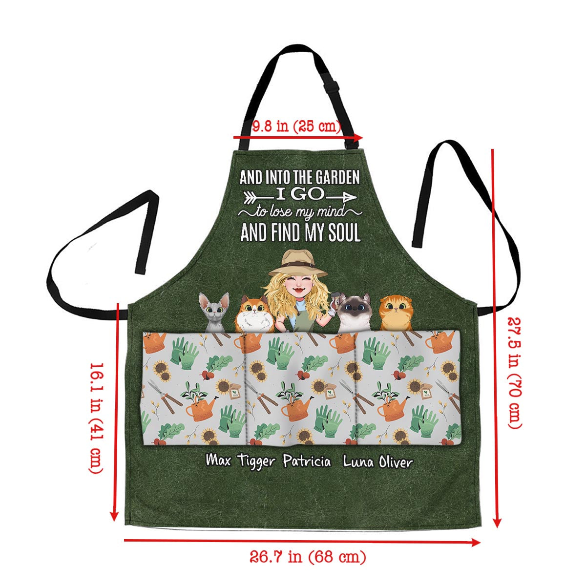 And Into The Garden I Go - Gardening gift for mom, wife, her, girlfriend, grandma, dog lover, cat lover - Personalized Apron