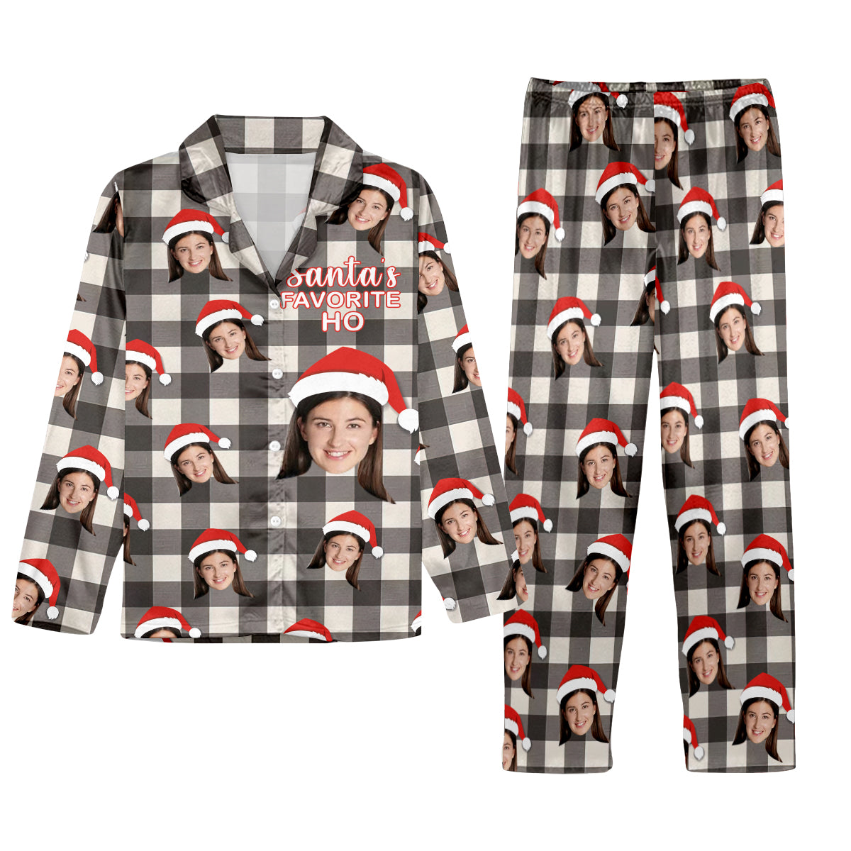 Santa's Favorite Ho - Personalized Couple Button Down Pajamas