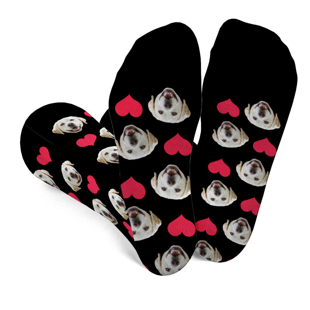 Individuelles Gesichts-Herz-Muster – personalisierte Hundesocken