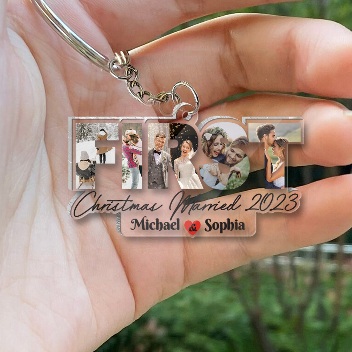 First Christmas Married - gift for husband, wife - Personalized Transparent Keychain
