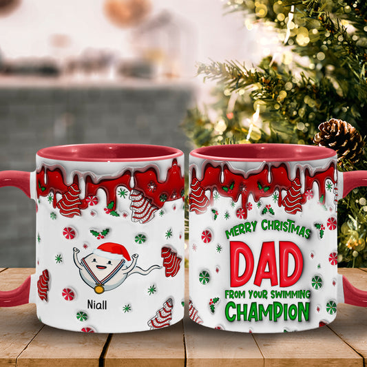 Merry Christmas Dad From Your Swimming Champion - Personalized Father Accent Mug