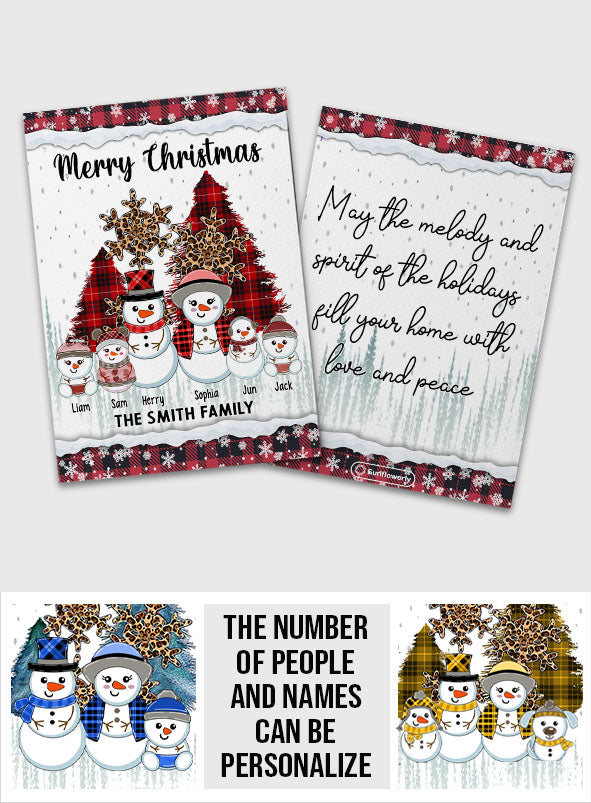 Carte de vœux personnalisée « Bonhomme de neige pour Noël » pour toute la famille