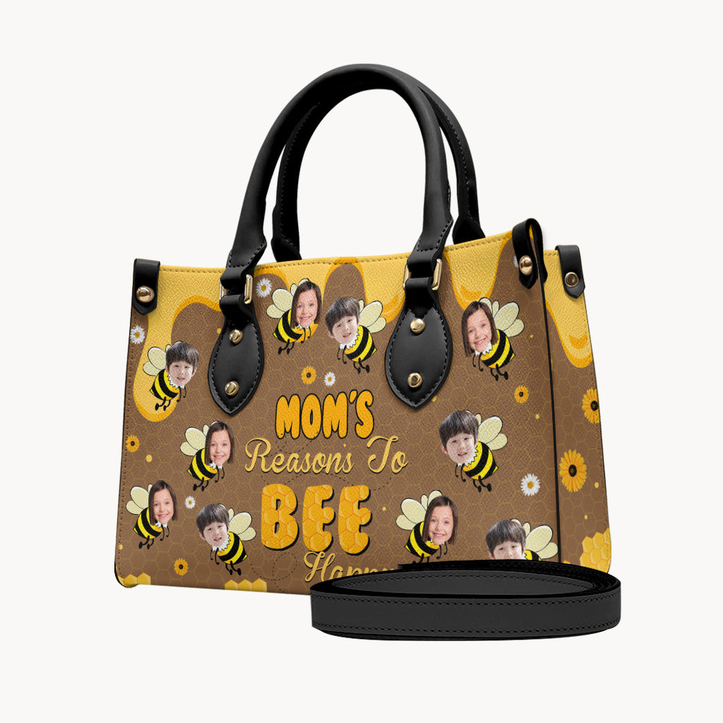 Bee Happy - Gift for grandma, mom - Personalized Leather Handbag