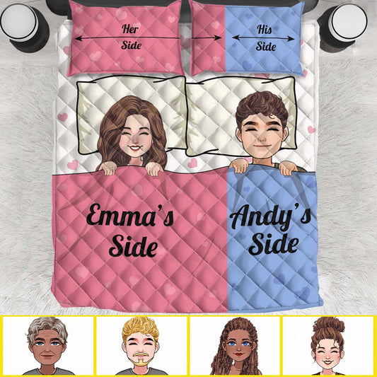 Her Side - His Side - Personalized Couple Quilt Set