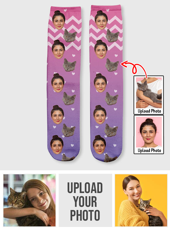 Chaussettes personnalisées pour chat à motif violet - Face personnalisée