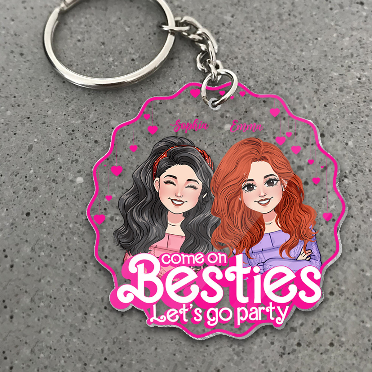 Kommt schon, ihr Besties, lasst uns feiern gehen! – Geschenk für Freunde – Personalisierter transparenter Schlüsselanhänger