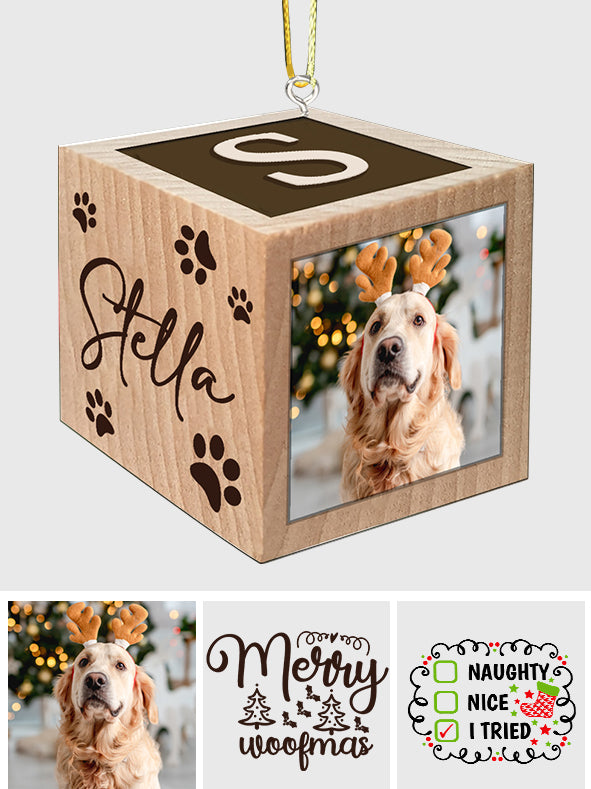 Fröhliche Wuff-Weihnachten! Meowy Weihnachts-Bausteinornament – ​​Geschenk für Hunde- und Katzenliebhaber – Personalisierter Bausteinornament