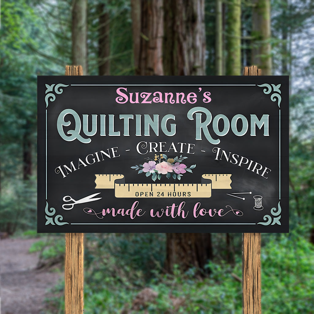 Quiltzimmer – Personalisiertes rechteckiges Holzschild zum Thema Quilten