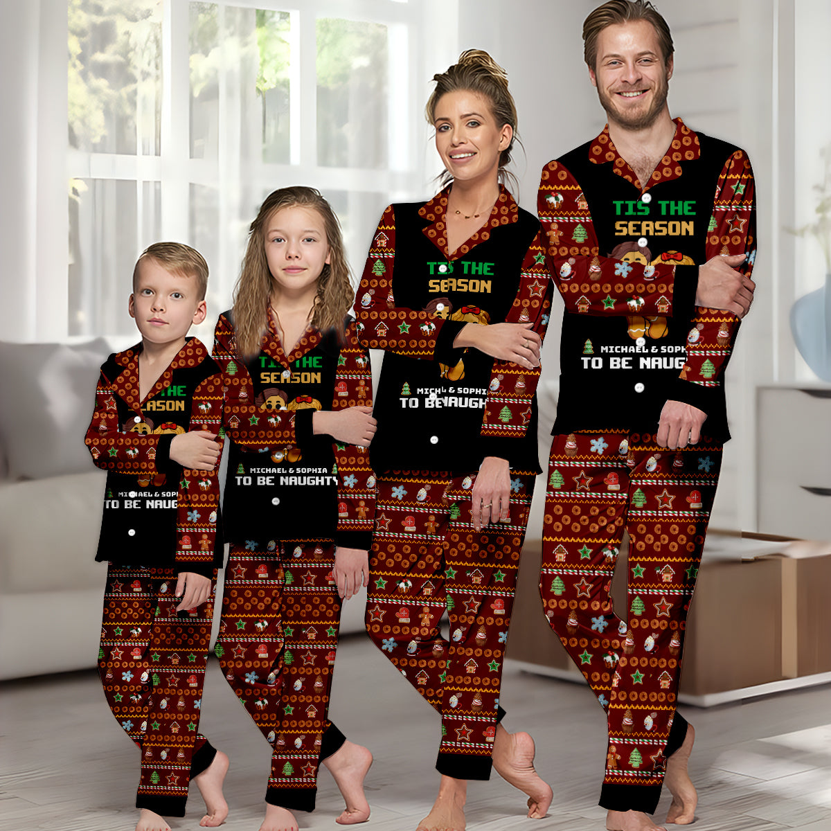 Tis The Season To Be Naughty - Personalized Couple Button Down Pajamas