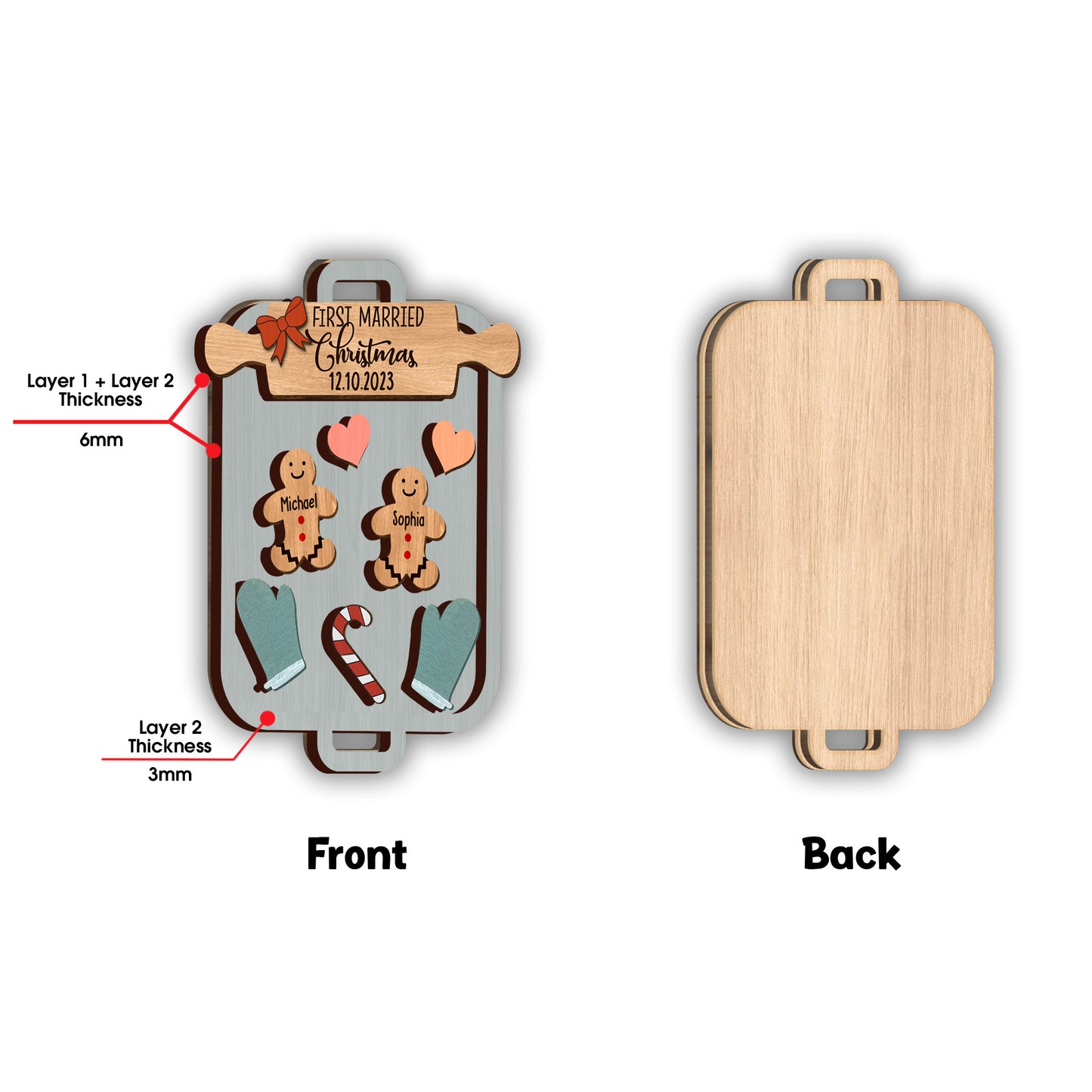 First Married Christmas - Personalized Husband And Wife 2 Layered Piece Ornament