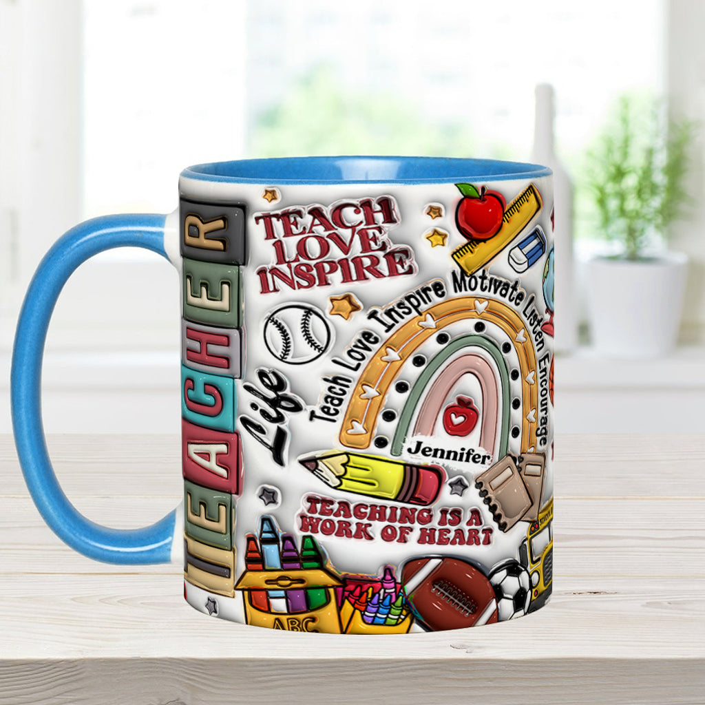 Lehren, Lieben, Inspirieren – Personalisierte Tasse mit Lehrermotiv