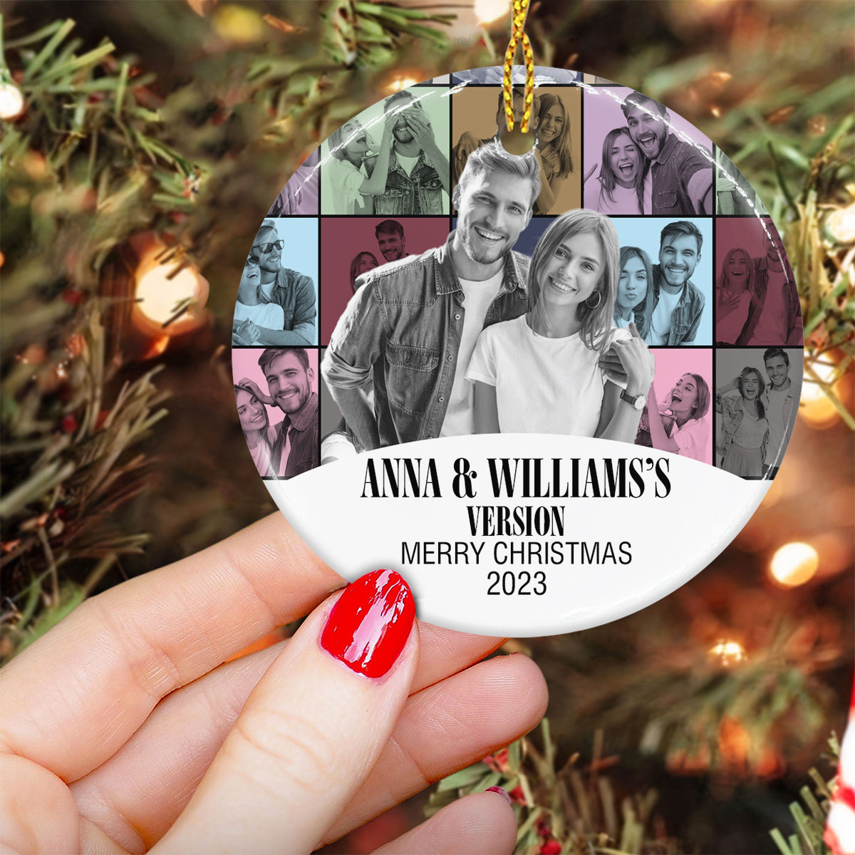 Merry Christmas Version - Personalized Couple Ceramic Circle Ornament
