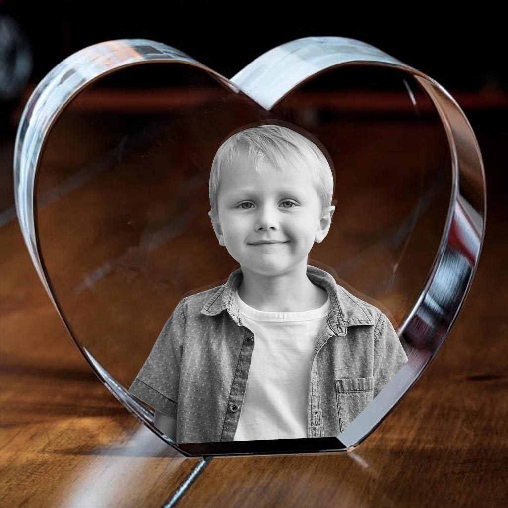 Lampe en cristal 3D en forme de cœur avec gravure laser personnalisée pour votre petit-fils