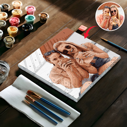 Kit de peinture par numéros personnalisé pour frères et sœurs avec photo personnalisée