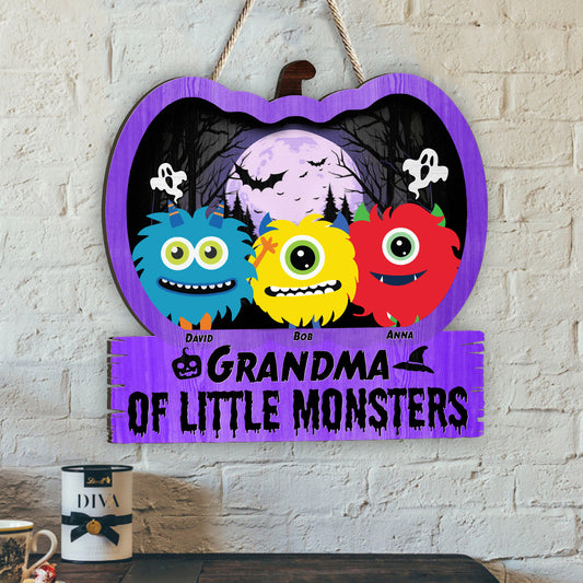 Grandma Of Little Monsters - Personalized Grandma Wood Sign