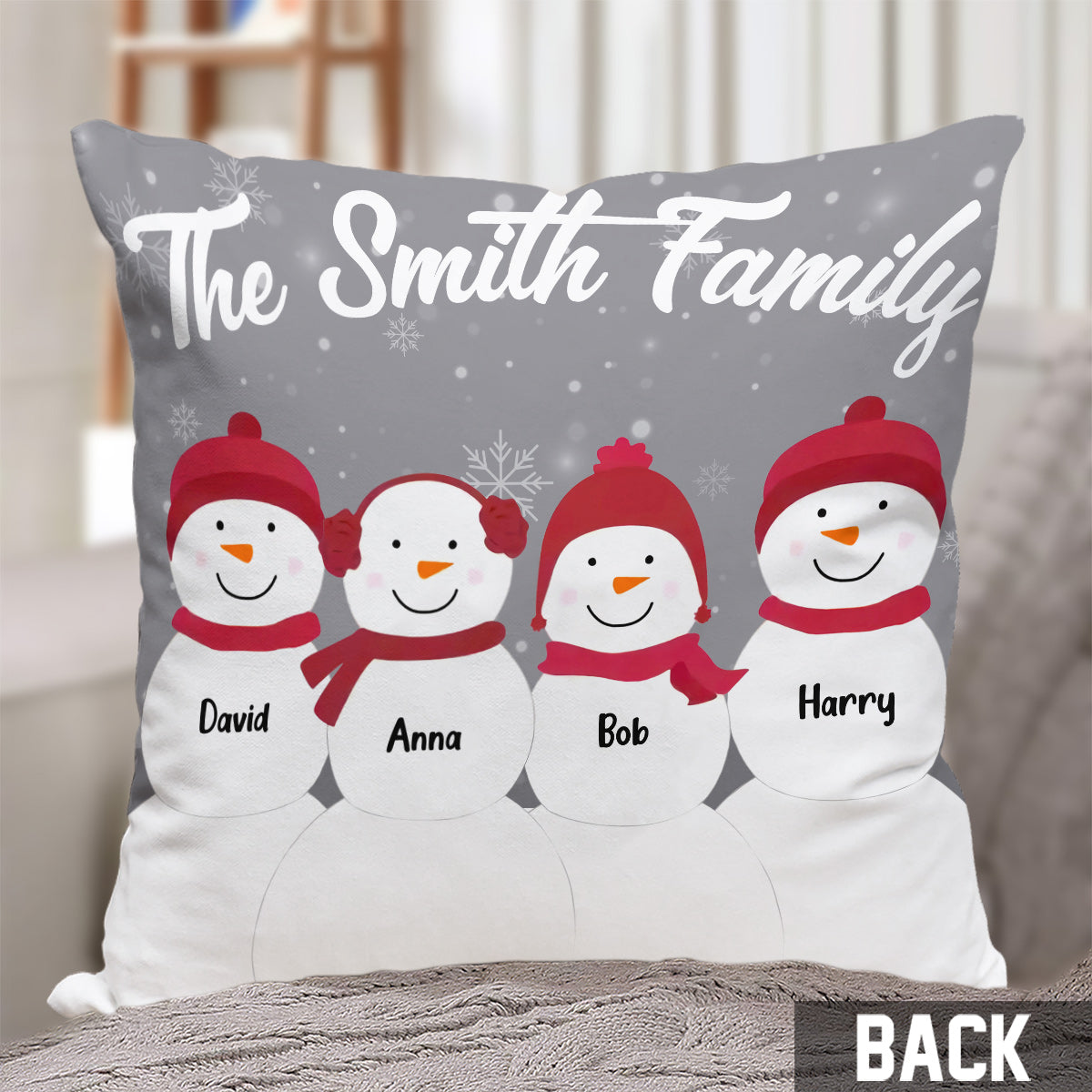 Coussin décoratif personnalisé « Famille Bonhomme de neige »