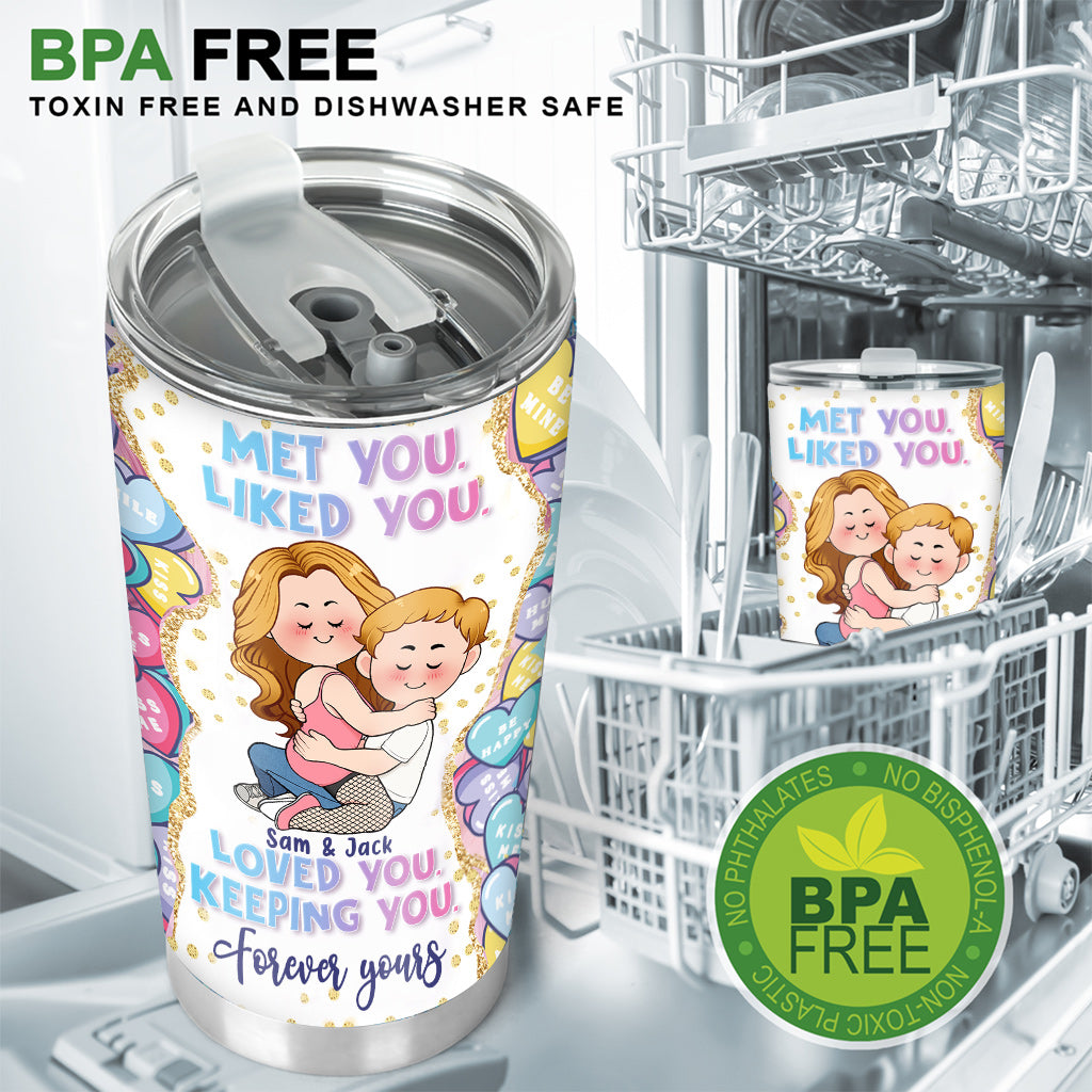 Met you Liked you Loved you Keeping you Forever yours - Personalized Couple Tumbler
