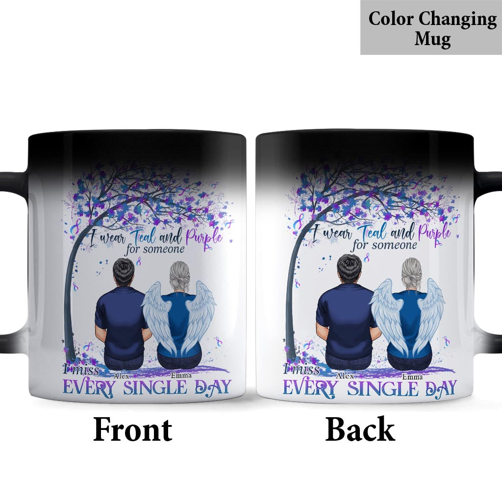 I Wear Teal And Purple - Personalized Suicide Prevention Mug