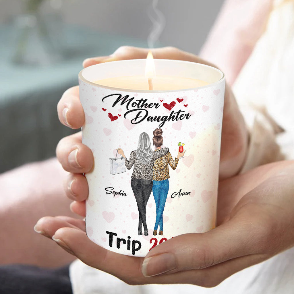 Mother Daughter Trip - Personalized Mother Candle With Wooden Lid