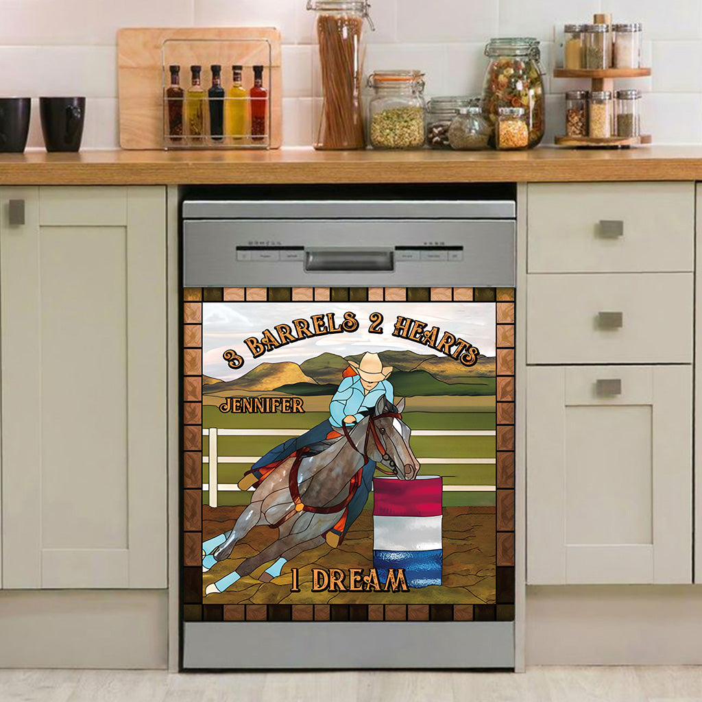 3 Barrels 2 Hearts 1 Dream - Personalized Horse Dishwasher Cover