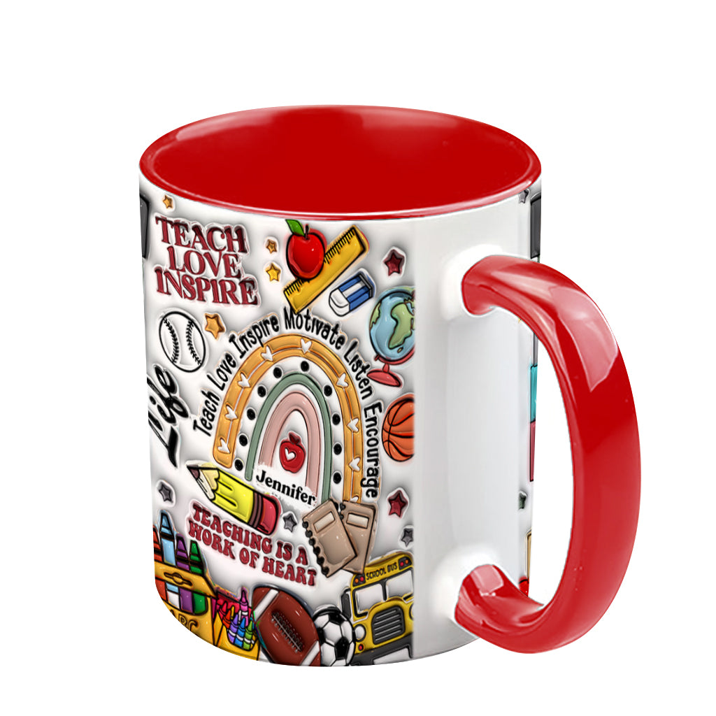 Lehren, Lieben, Inspirieren – Personalisierte Tasse mit Lehrermotiv