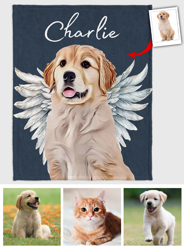 Engelsflügel für Hunde und Katzen – Geschenk für Hunde- und Katzenliebhaber, für Trauernde nach einem Hunde- oder Katzenverlust – Personalisierte Decke