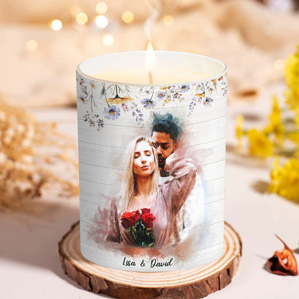 Every Love Story Is Beautiful - Personalized Couple Candle With Wooden Lid