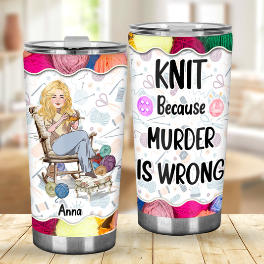 Stricken, weil Mord falsch ist – personalisierter Strickbecher