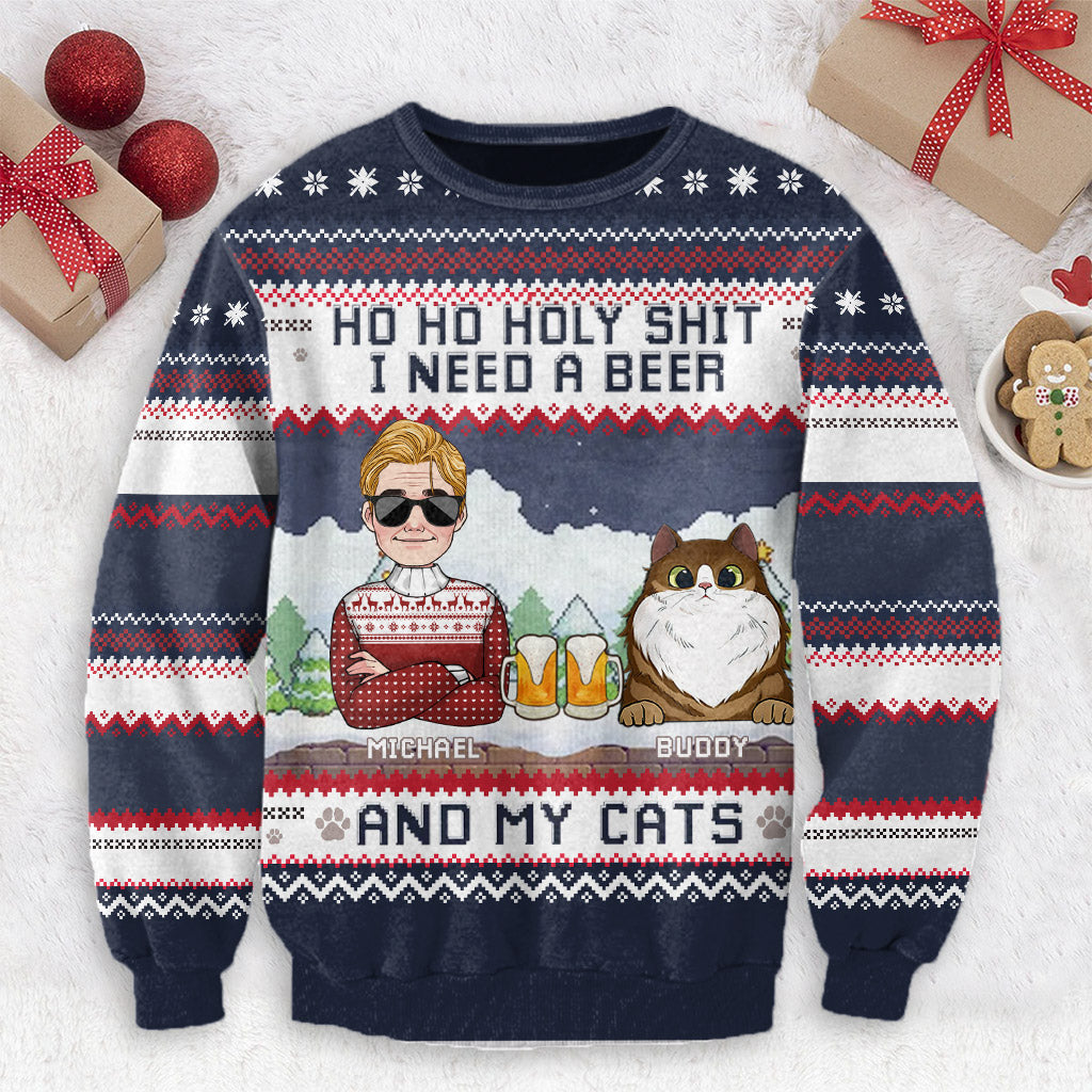 Ich brauche Bier und meine Katze – personalisierter Katzen-Pullover