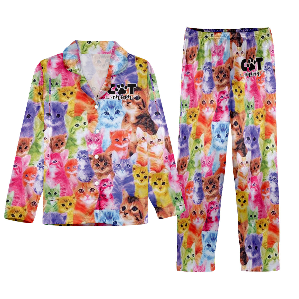 Insertion photo pour un style coloré - Pyjama boutonné personnalisé avec chat