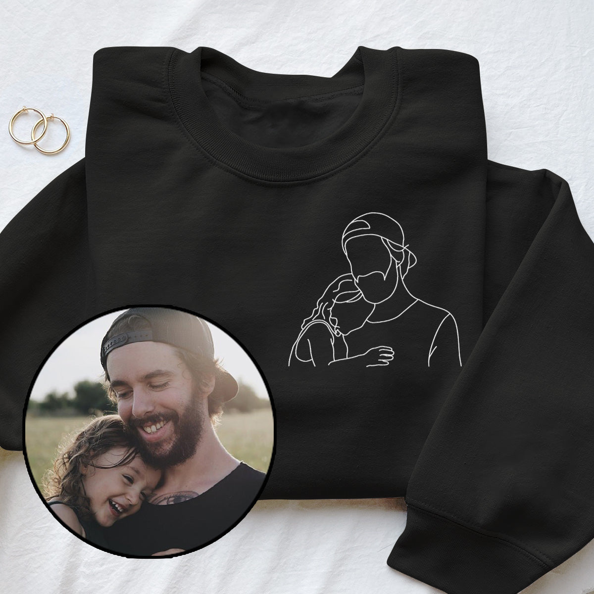 Individuelle Strichzeichnung – Personalisierter bestickter Pullover für Stiefväter