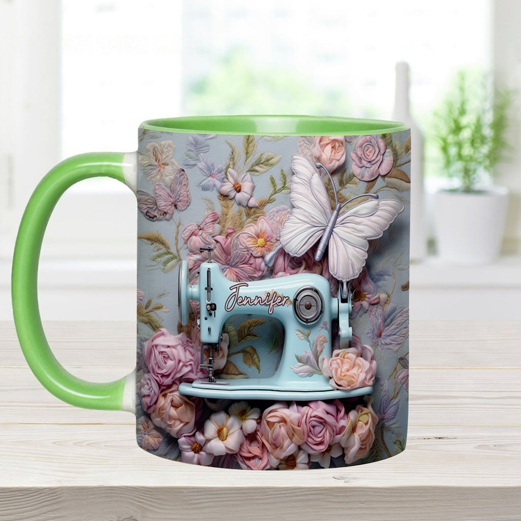 Mug personnalisé à motif floral « Machine à coudre »