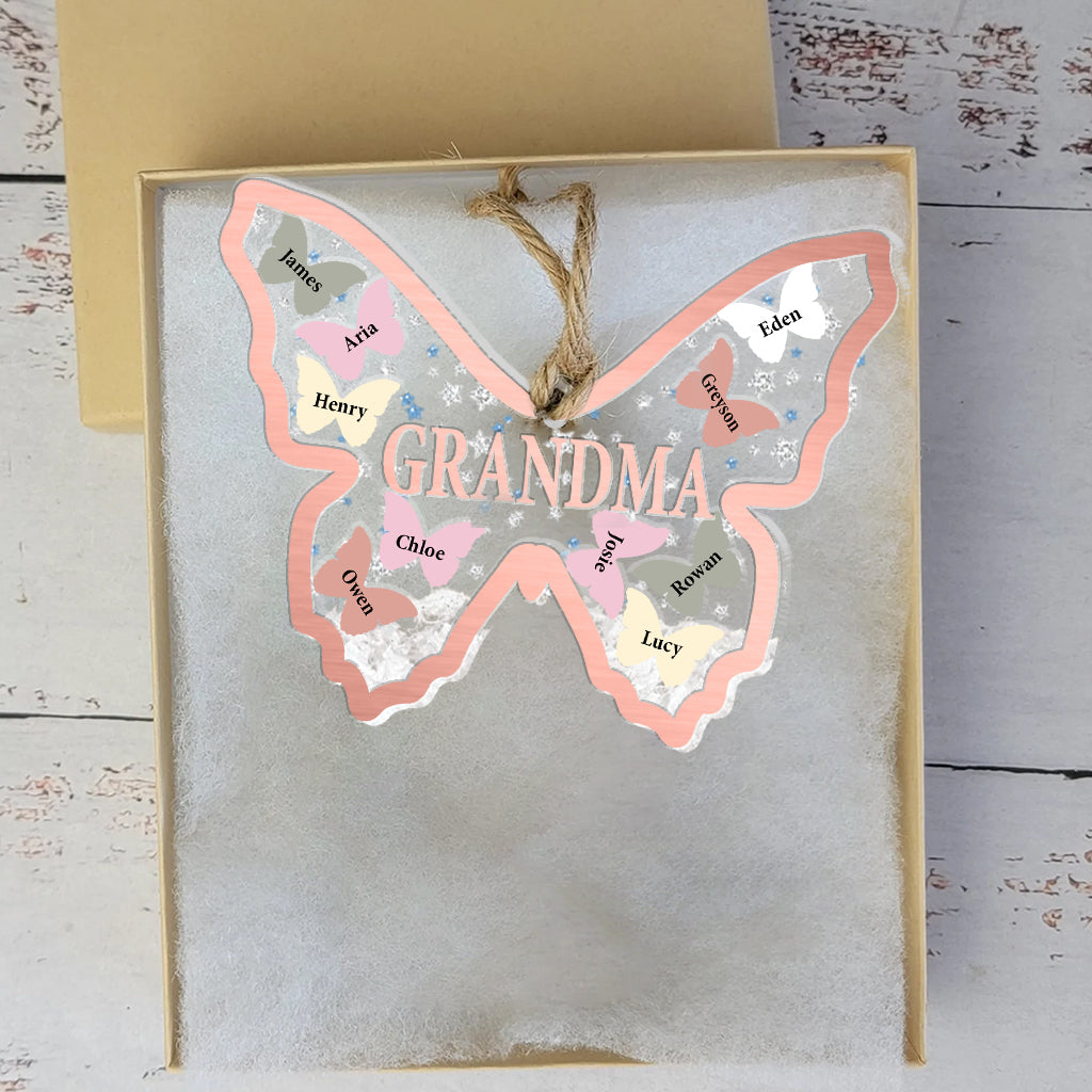 Papillons pour grand-mère et petits-enfants - Cadeau pour grand-mère - Ornement à secouer personnalisé à 3 couches