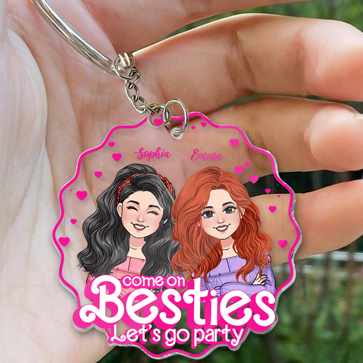 Kommt schon, ihr Besties, lasst uns feiern gehen! – Geschenk für Freunde – Personalisierter transparenter Schlüsselanhänger