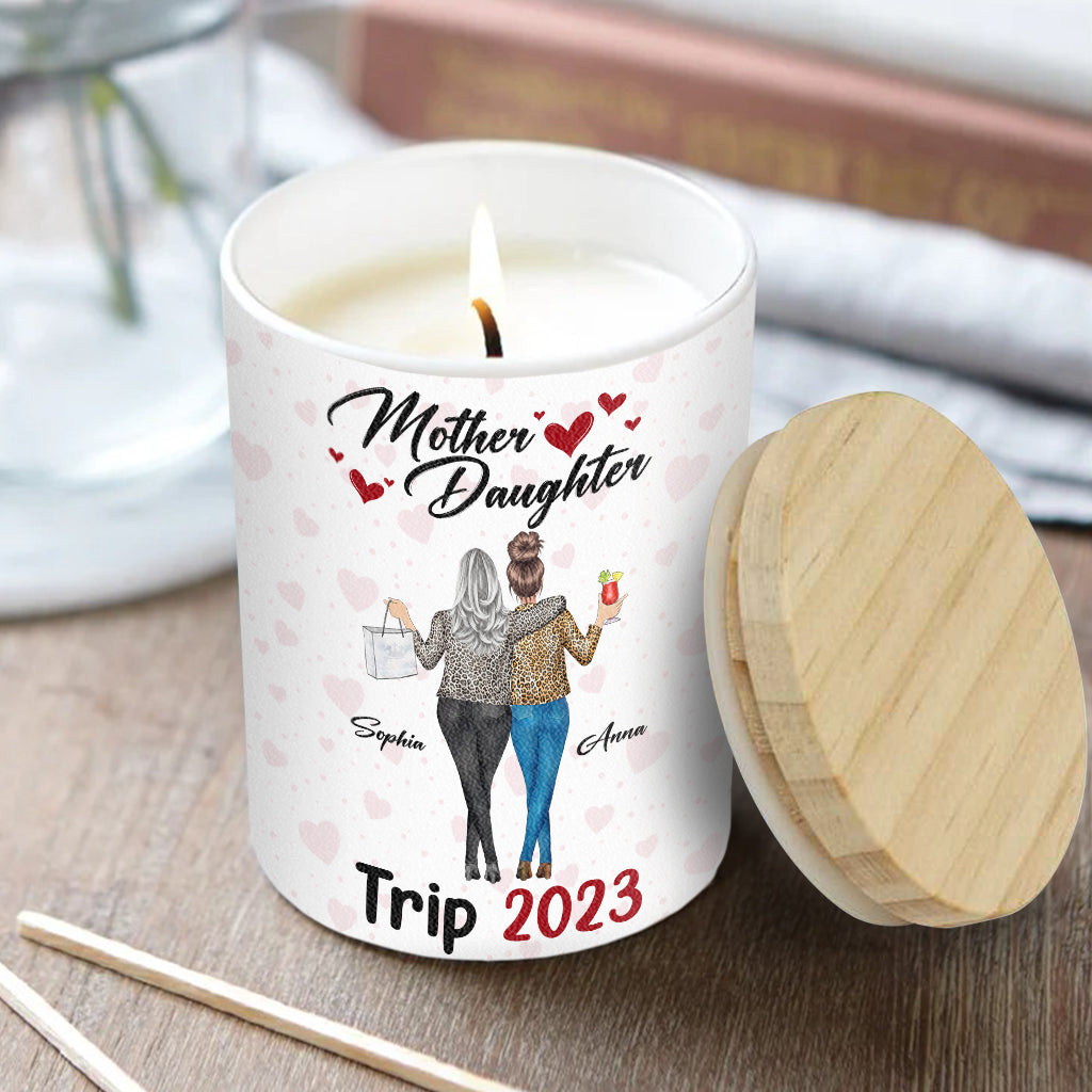 Mother Daughter Trip - Personalized Mother Candle With Wooden Lid