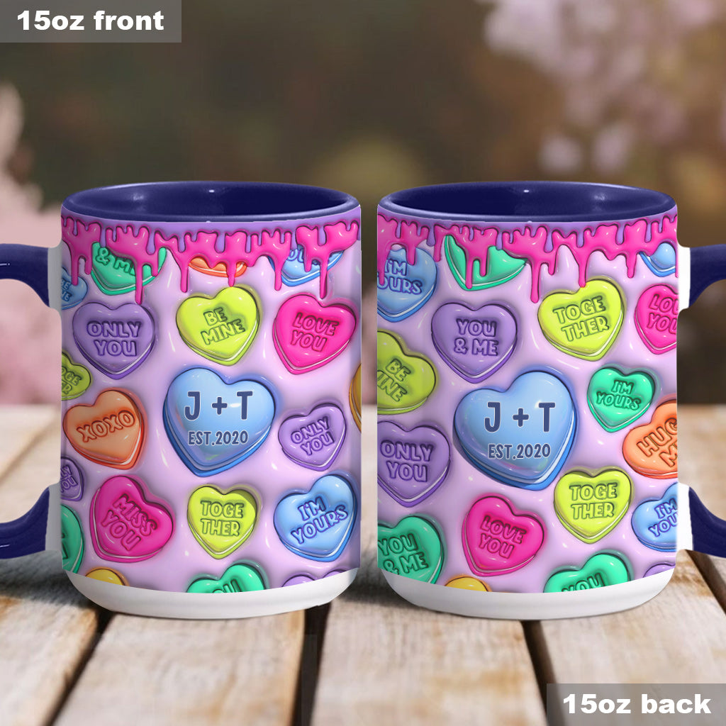 Any Name Any Date Colorful Heart Inflated - Personalized Couple Accent Mug