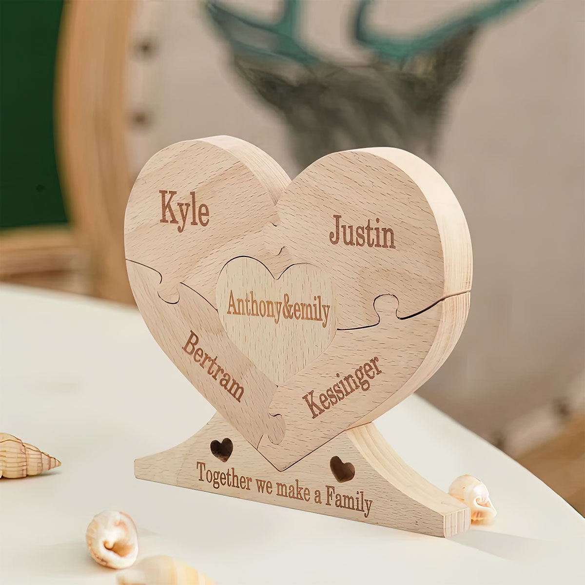 Gemeinsam sind wir eine Familie – Personalisiertes Familien-Holzpuzzle zum Aufstellen