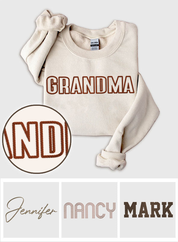 Pull brodé personnalisé « Grand-mère » avec nom personnalisé