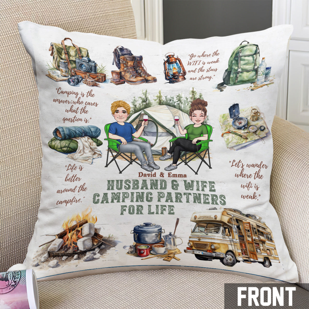 Camping Life - Coussin décoratif de camping personnalisé