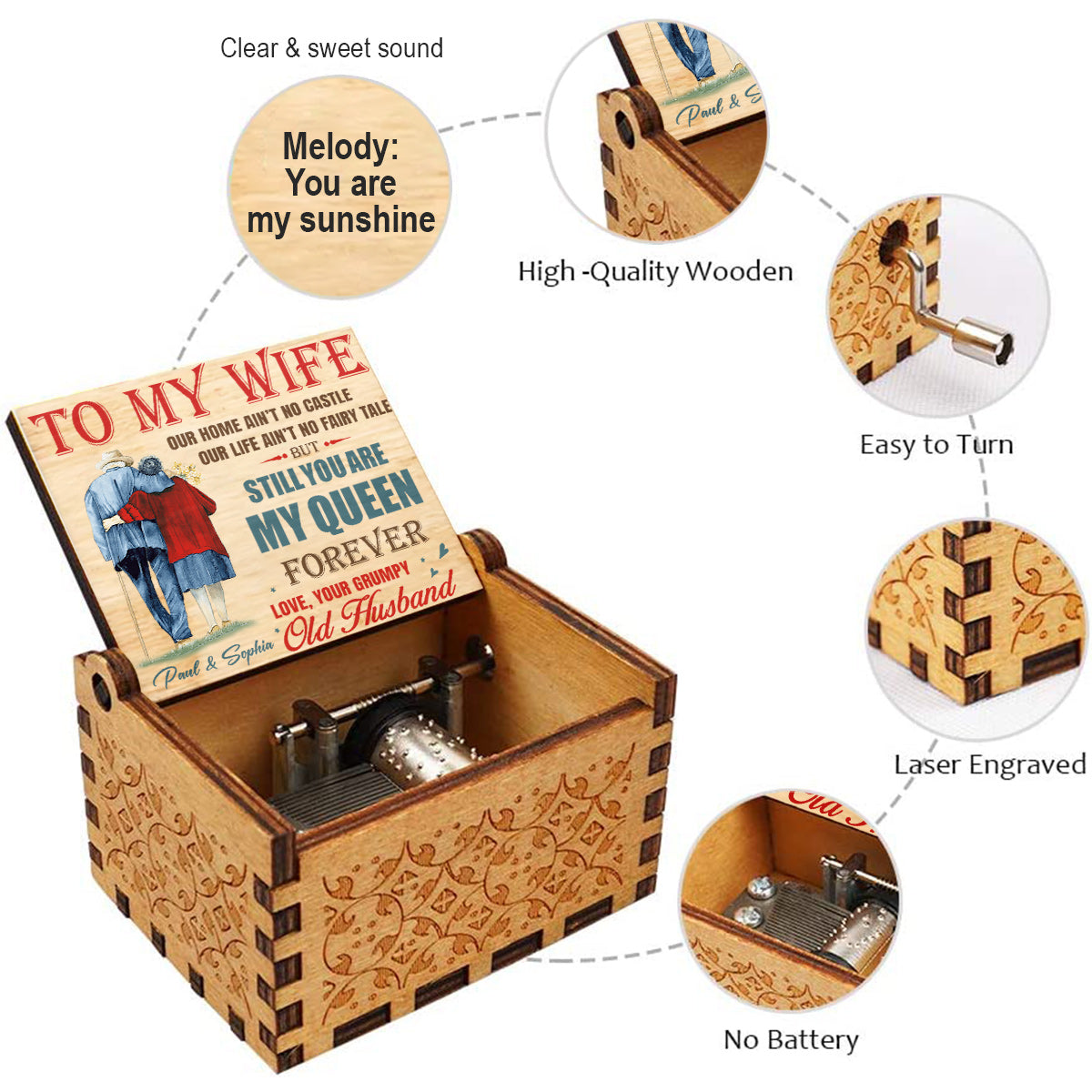 You Are My Queen Forever - Personalized Couple Hand Crank Music Box