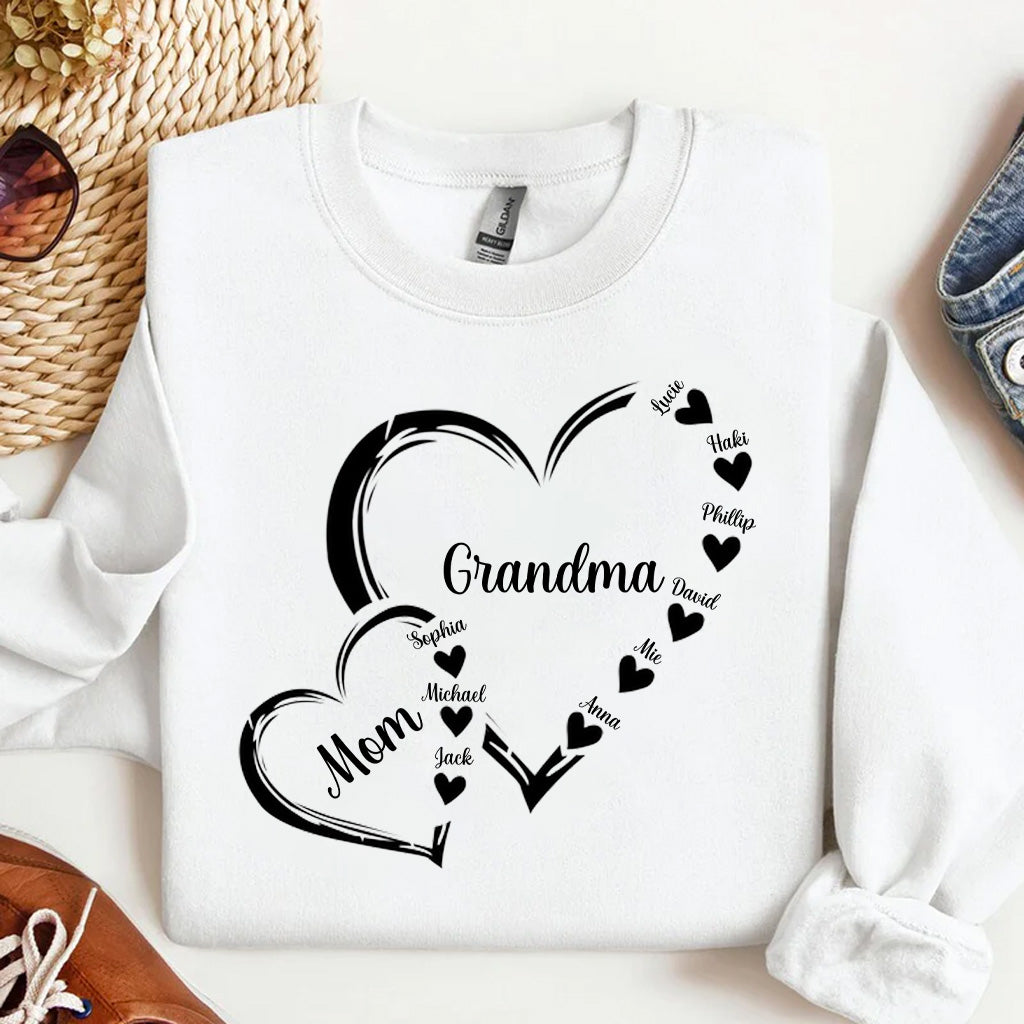 Grandma/Mom/Nana Heart - Personalized Grandma T-shirt And Hoodie