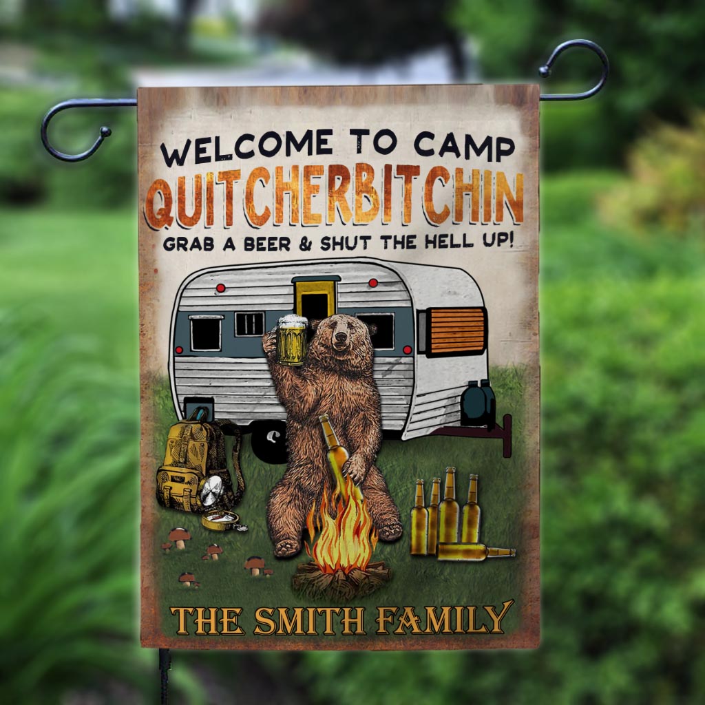 Schnapp dir ein Bier und halt die Klappe – personalisierte Camping-Gartenflagge