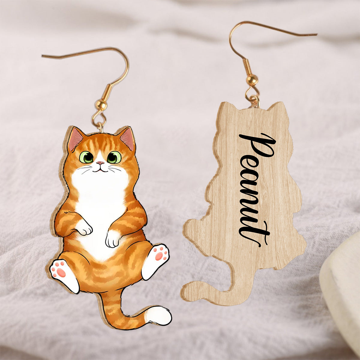 Individuelle Hängeohrringe mit Katzenmotiv – Geschenk für Katzenliebhaber – Personalisierte Holzohrringe