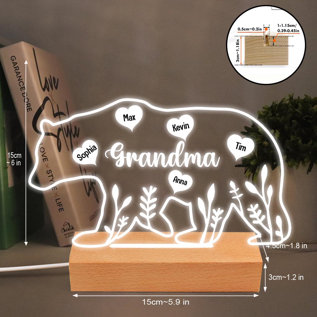 Mama Bear - Gift for mom, dad, grandma, grandpa - Personalized Shaped Plaque Light Base