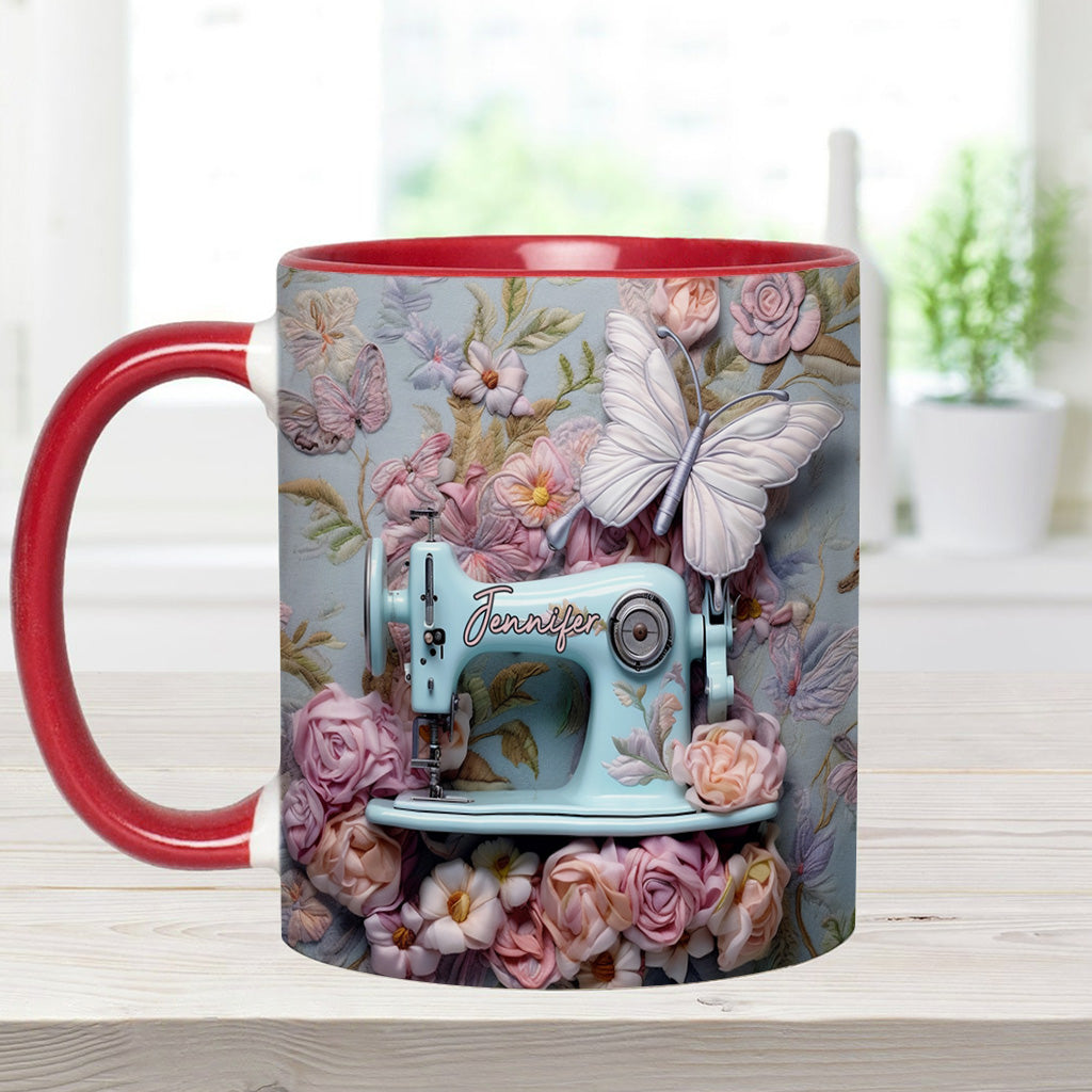 Mug personnalisé à motif floral « Machine à coudre »